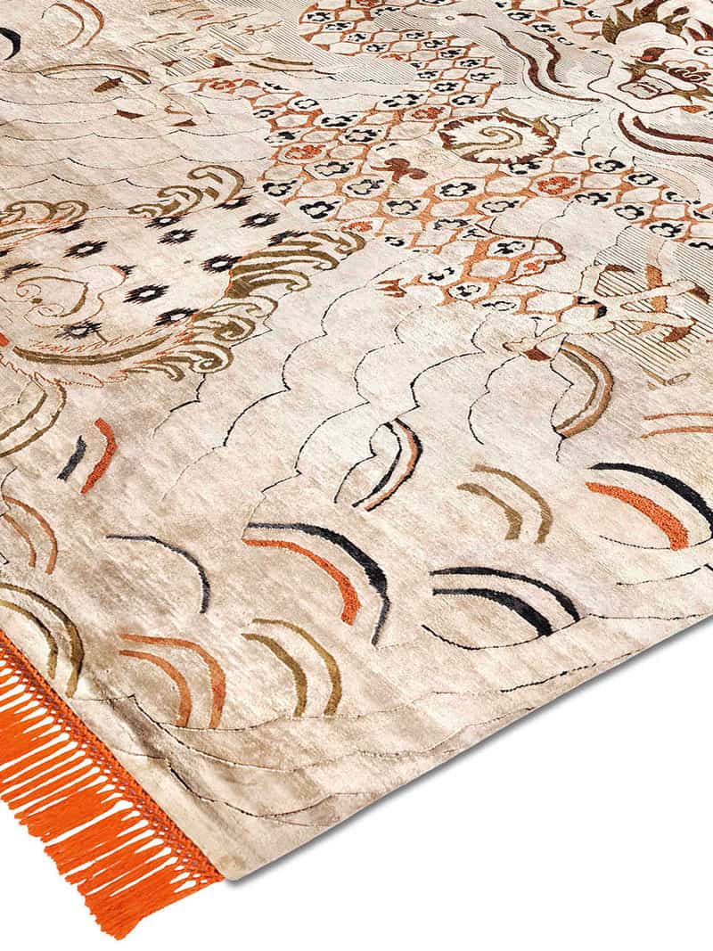 Dragon Orange / Cream Hand-Knotted Rug