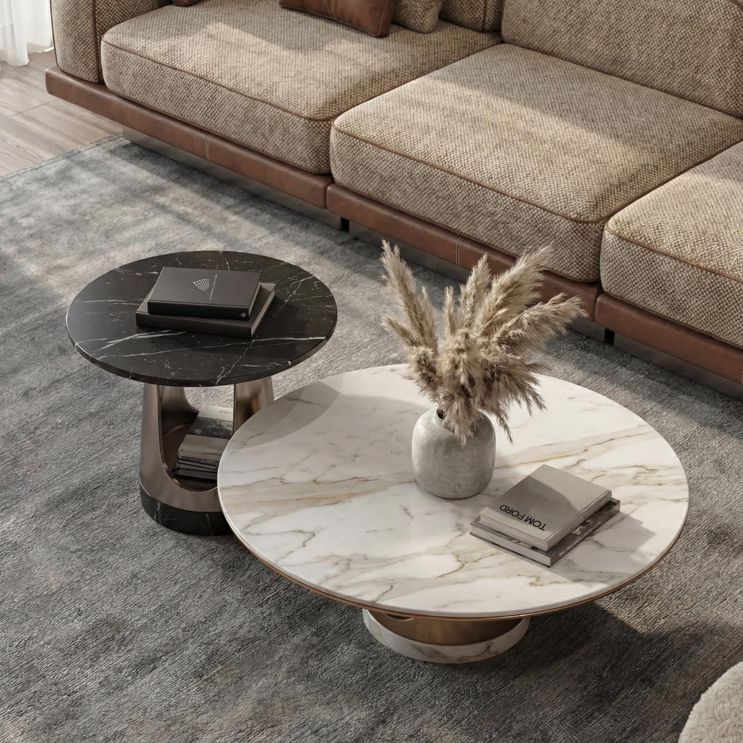 Aura Round Coffee Table with Dark Stone