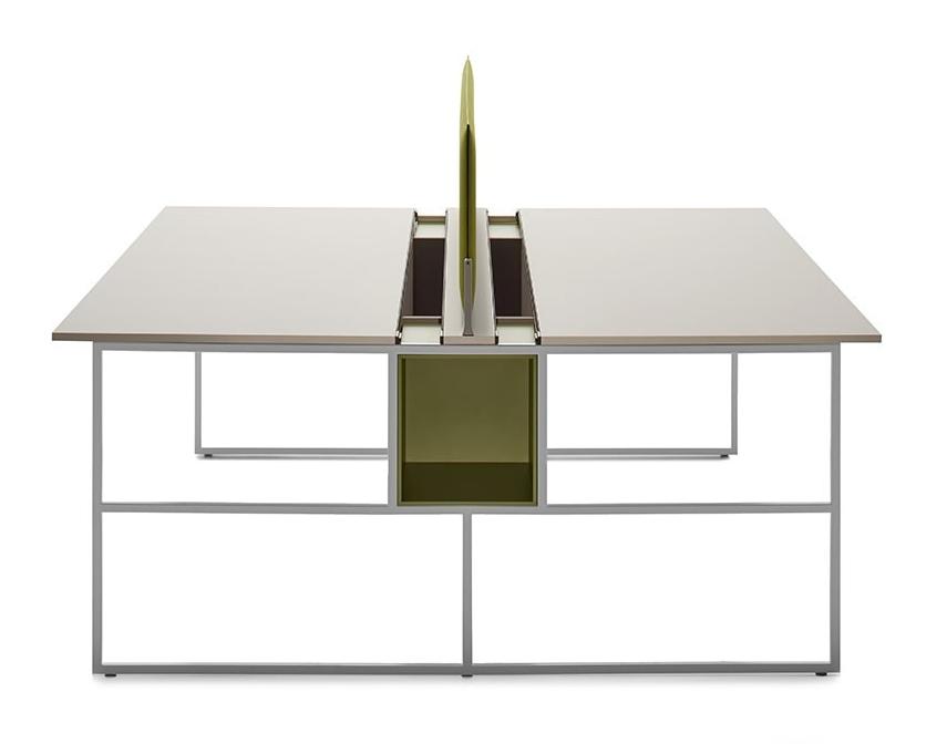Venti Office Two-Users Workstation ☞ Structure: Matt Painted Graphite Grey X054 ☞ Top: Fenix Matt Light Grey ☞ Dimensions: Width 160 cm