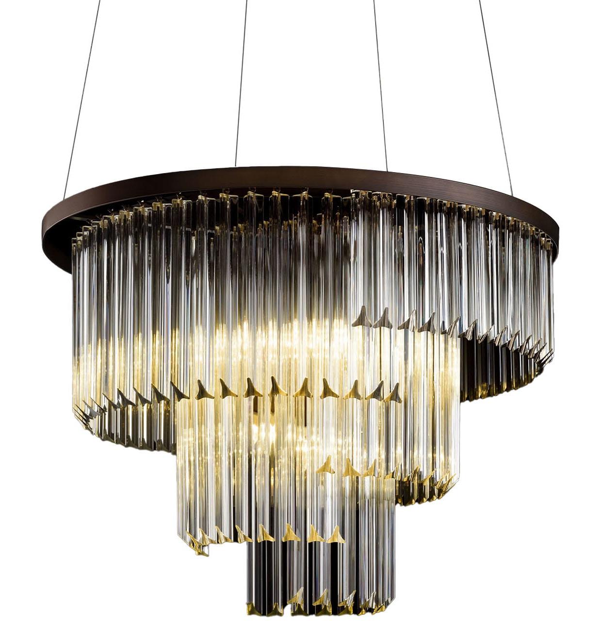 Modern Round Trihedron Glass Chandelier