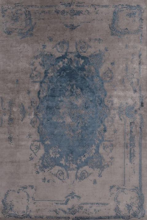 Hand-Knotted Bamboo Silk Blue Rug