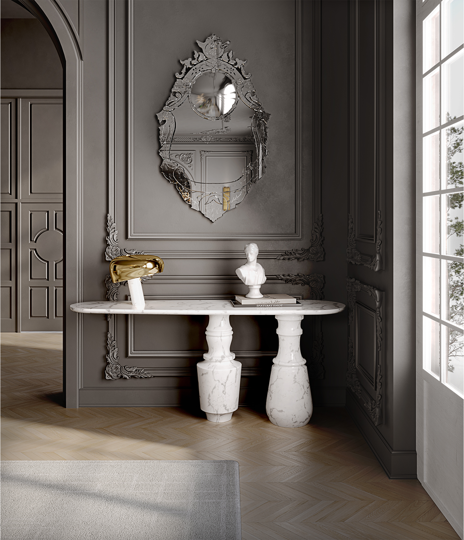 Obsidian Carrara Marble Console