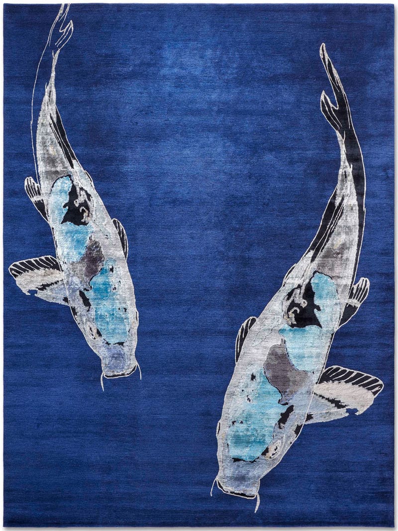 Fish Blue Luxury Hand-Knotted Rug