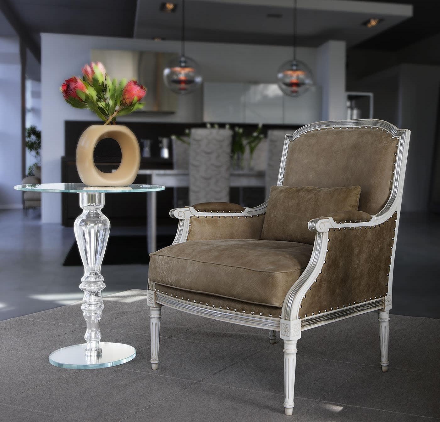 Gray Leather Upholstered Armchair