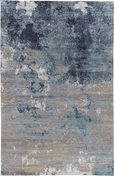 Hand-Knotted Abstract Blue Rug