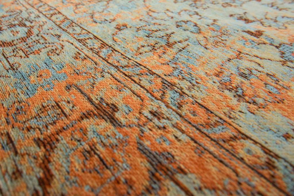Blue Orange Bright Persian Vintage Rug ☞ Size: 60 x 90 cm
