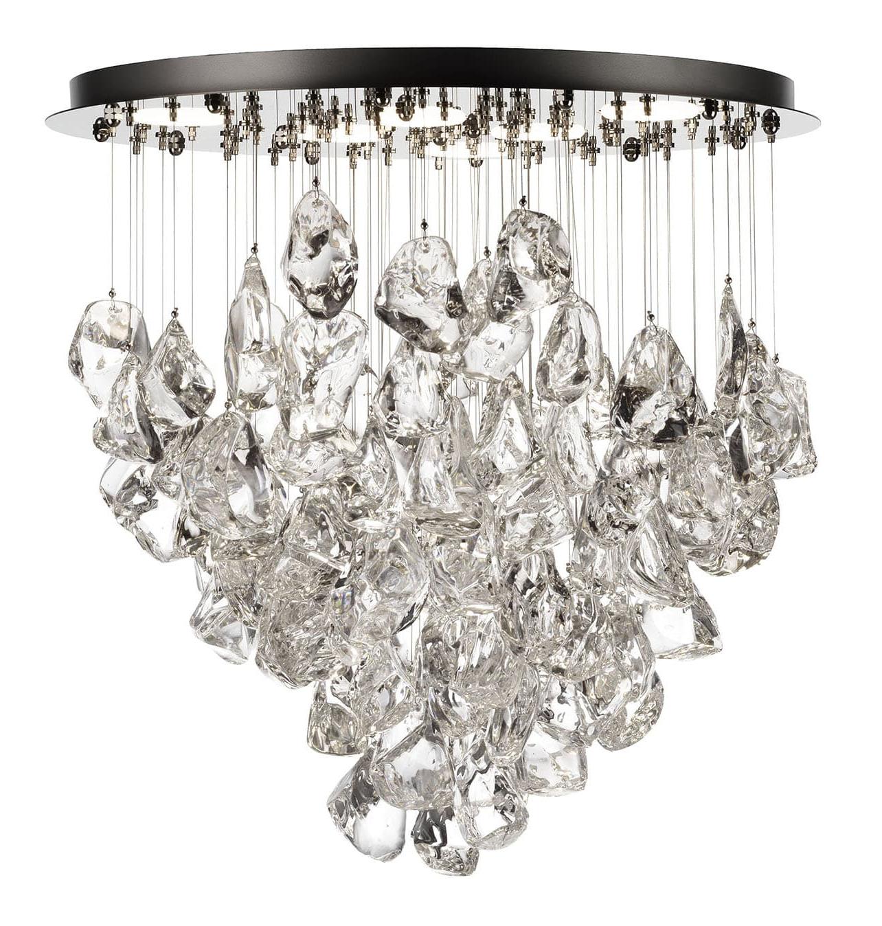 Ice Crystal Cascading Chandelier with Polished Steel Reflector