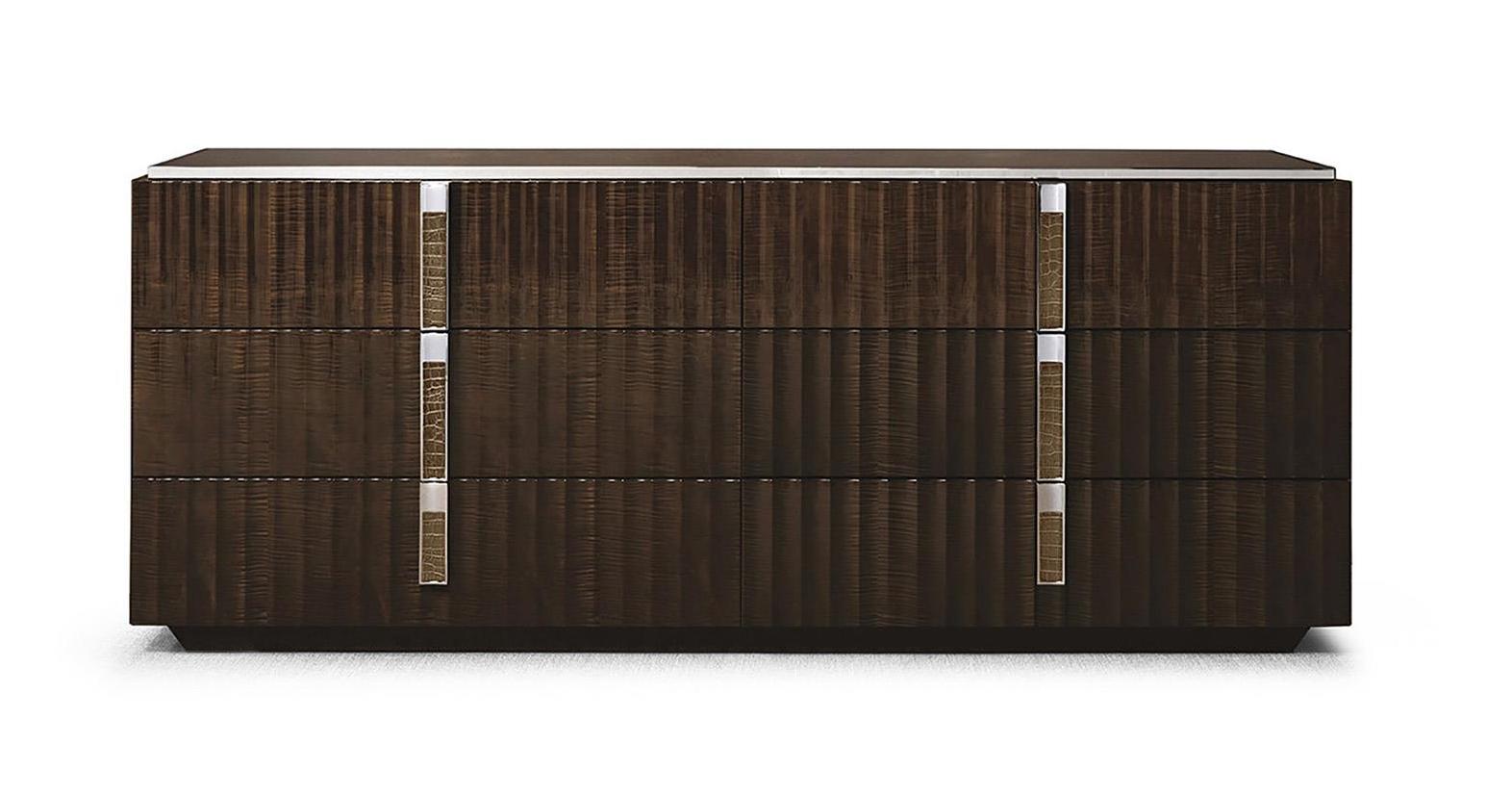 Six-Drawer Leather & Chrome Chest of Drawers