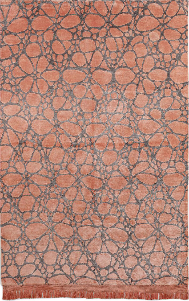 Hand-Knotted Bamboo Silk Peach Rug ☞ Size: 170 x 240 cm