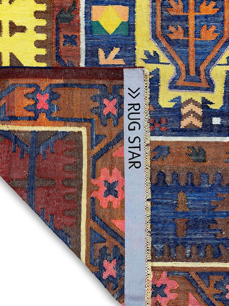 Flatweave Blue / Red Handmade Luxury Rug