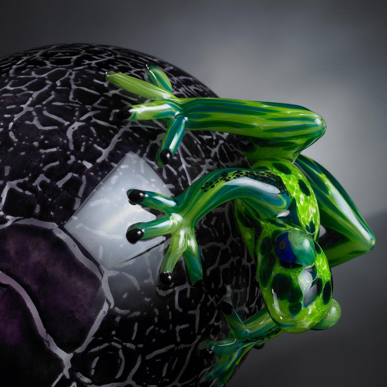 Crackled Glass Egg with Frog Detail
