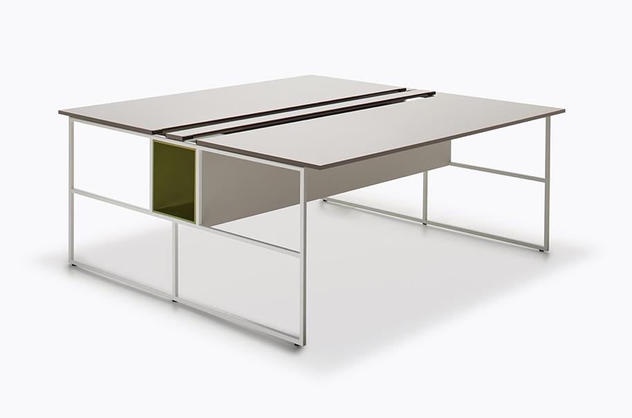 Venti Office Two-Users Workstation | Structure: Matt Painted White X053 | Tabletop: Fenix Matt Medium Grey X021 | Dimensions: Width 160 cm