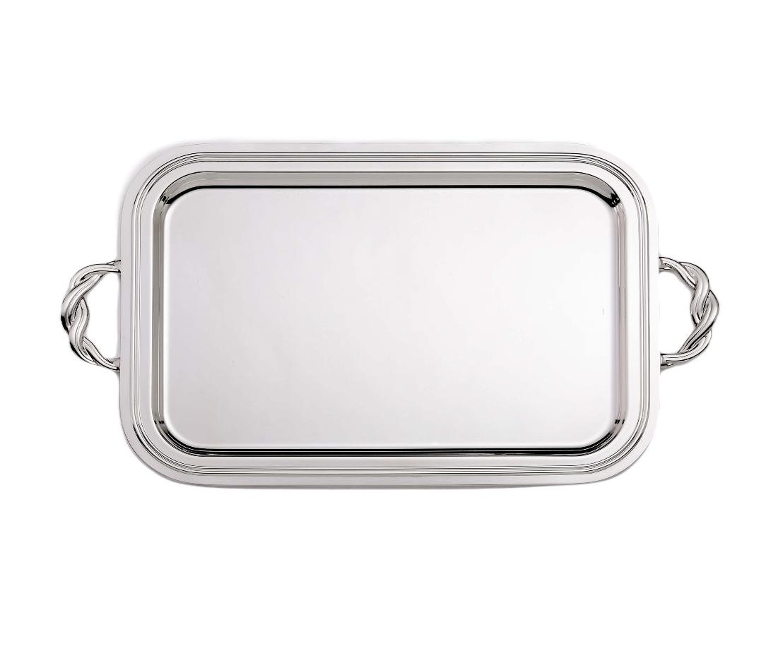 Rectangular Silver Serving Tray with Handles