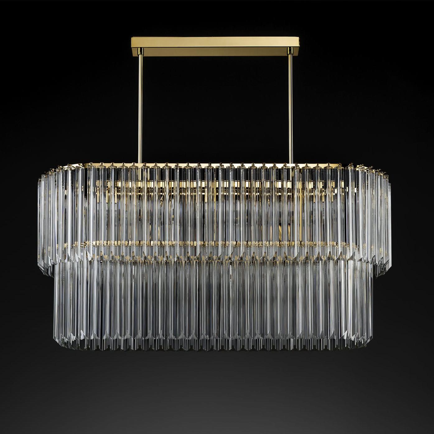Oval Antique Gold Chandelier with Clear Trihedron Glass