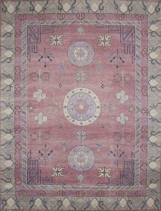 Khotan Hand-Knotted Wool Purple Rug