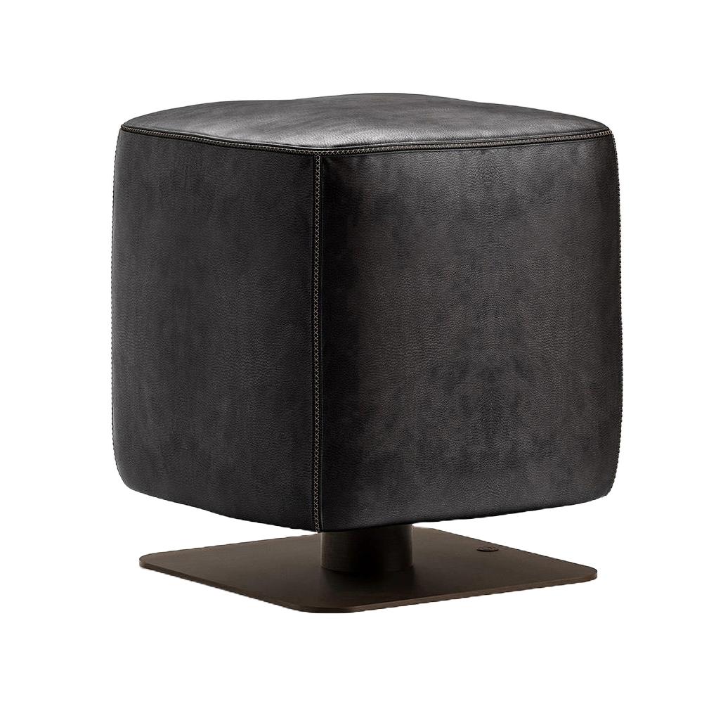 Black Leather Elegant Footstool