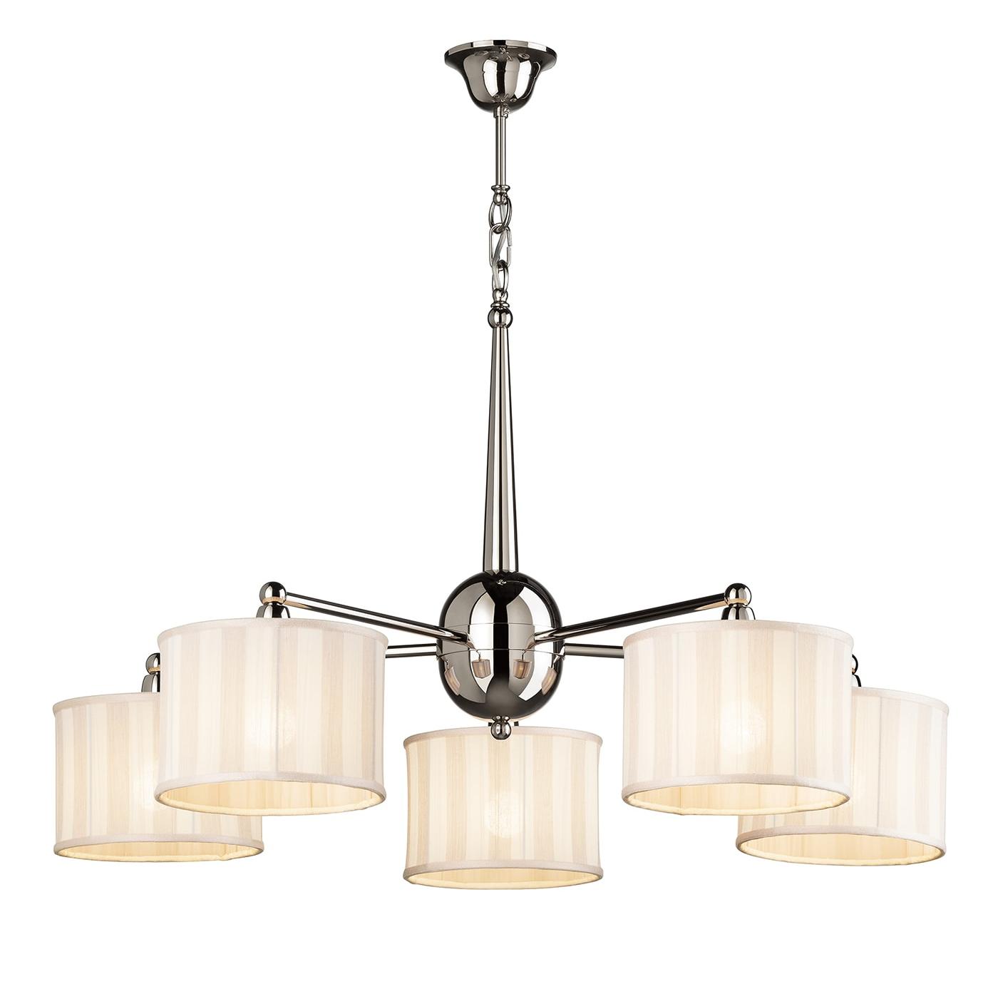 Contemporary Chandelier with Striped Fabric Shades