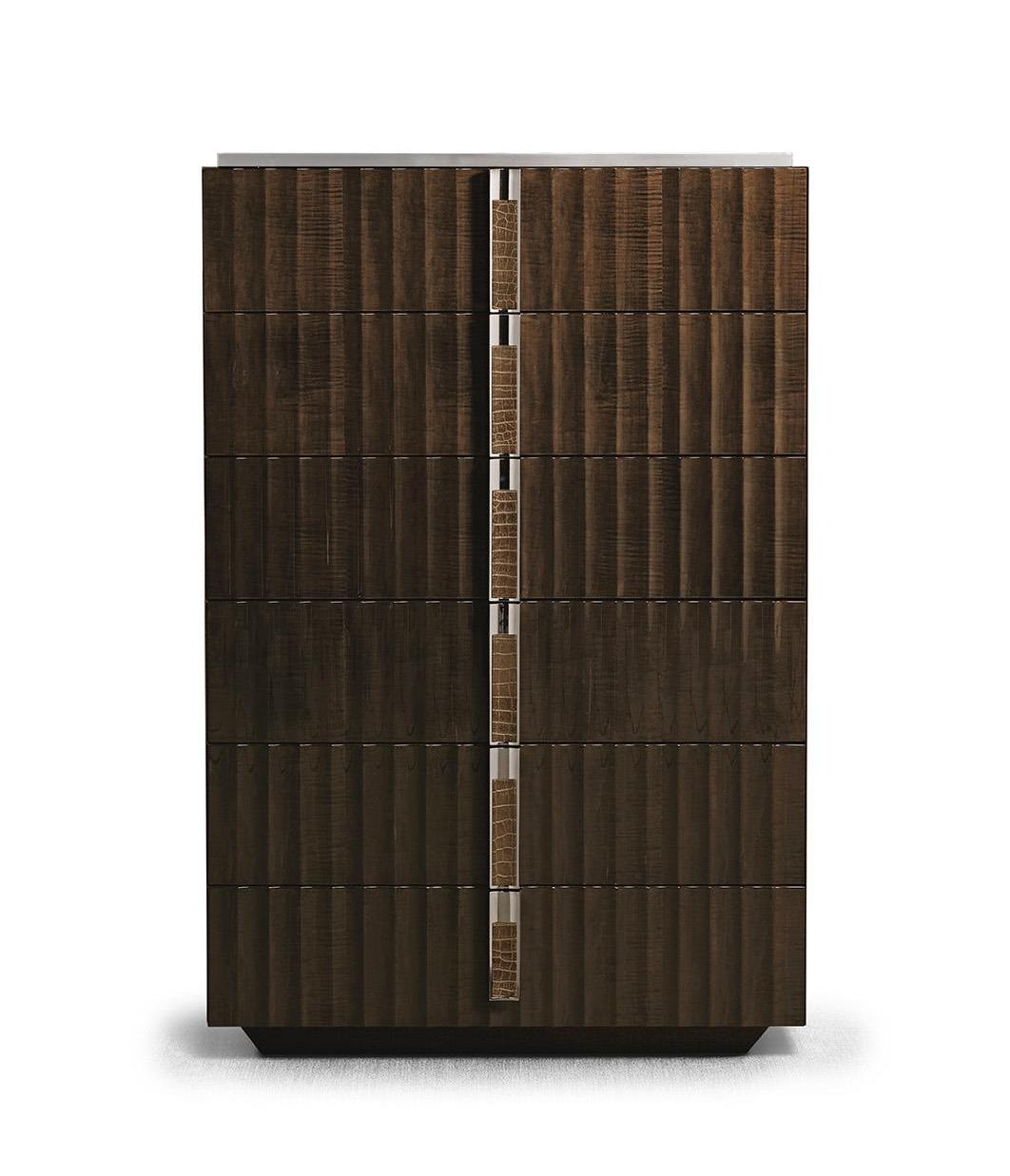 Six-Drawer Wood & Leather Chest of Drawers