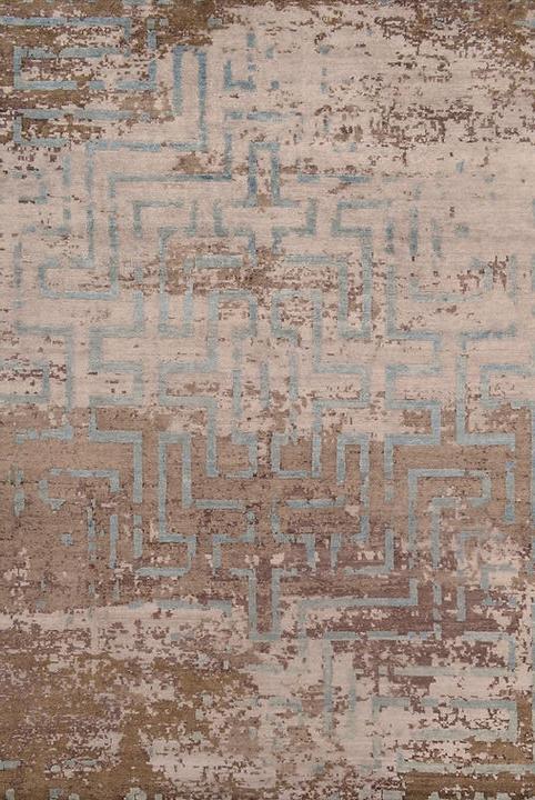 Hand-Knotted Bamboo Silk Abstract Indian Rug