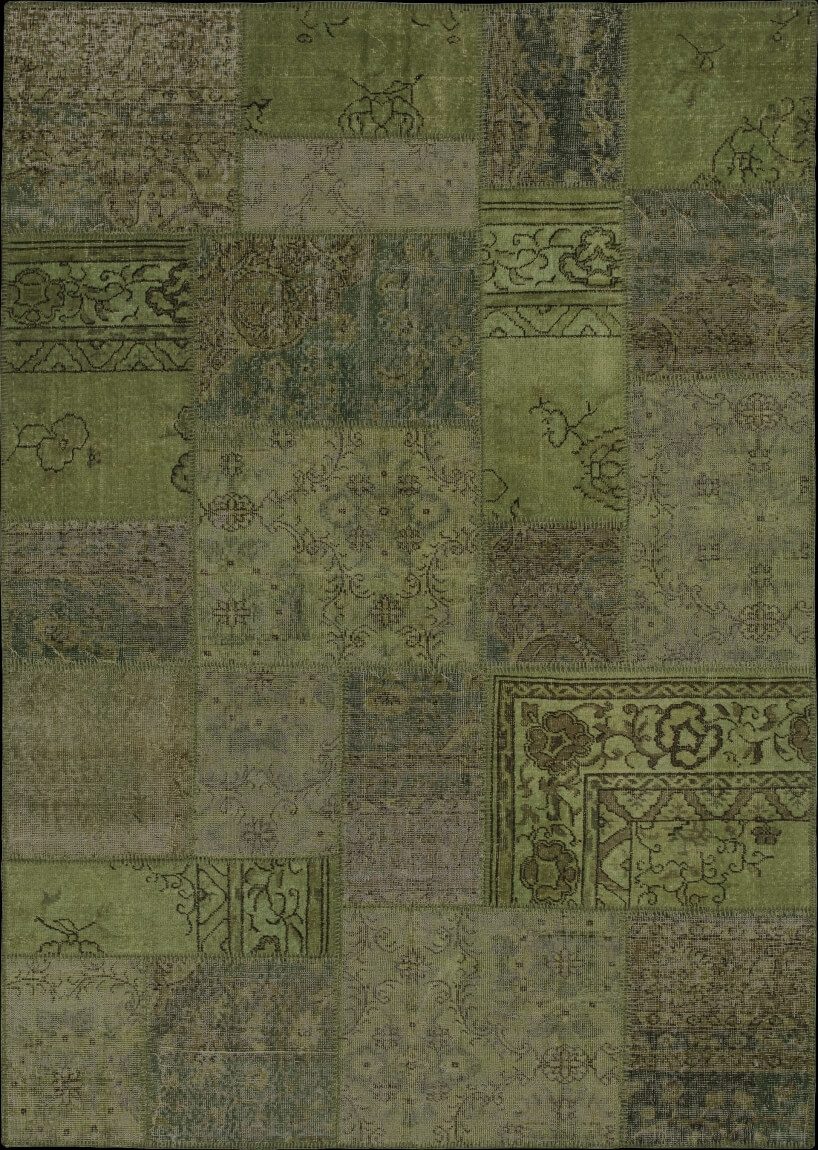 Antalya Overdyed Patchwork Green Rug | Size: 200 x 300 cm