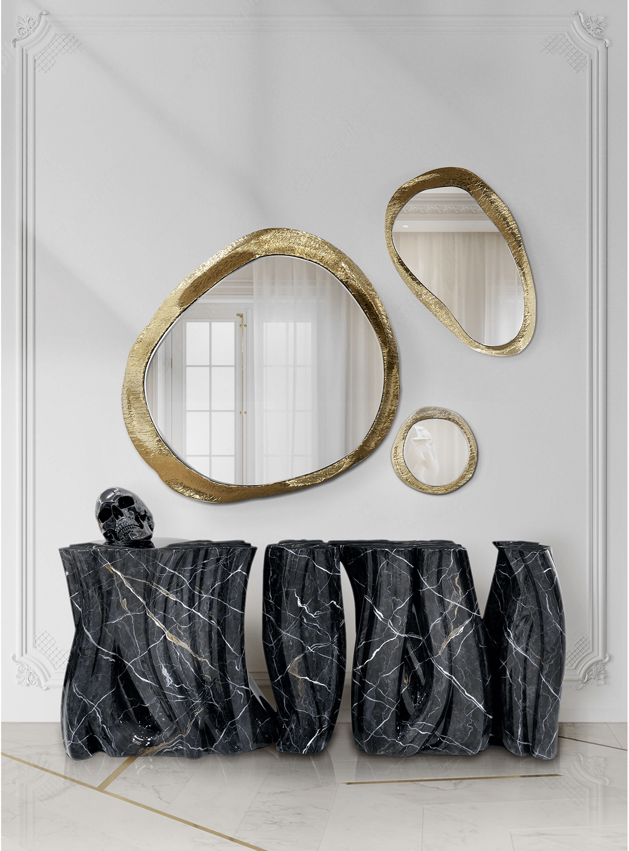 Monochrome Faux-Marble Designer Sideboard