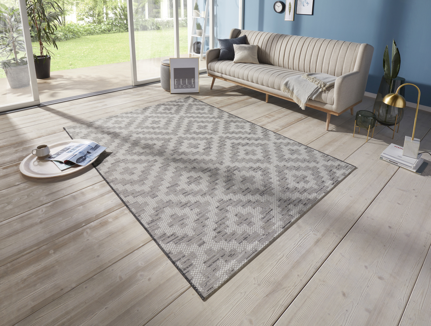 Flatweave In- & Outdoor Creil Grey Cream Rug | Size: 115 x 170 cm