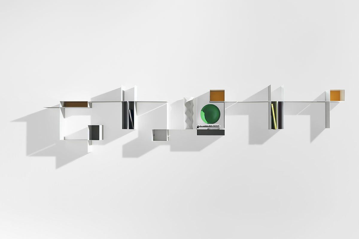 Randomissimo Bookcase ☞ Colour: Matt Painted White X053 ☞ Configuration: Module A (Left) ☞ Backrest: Dove Grey