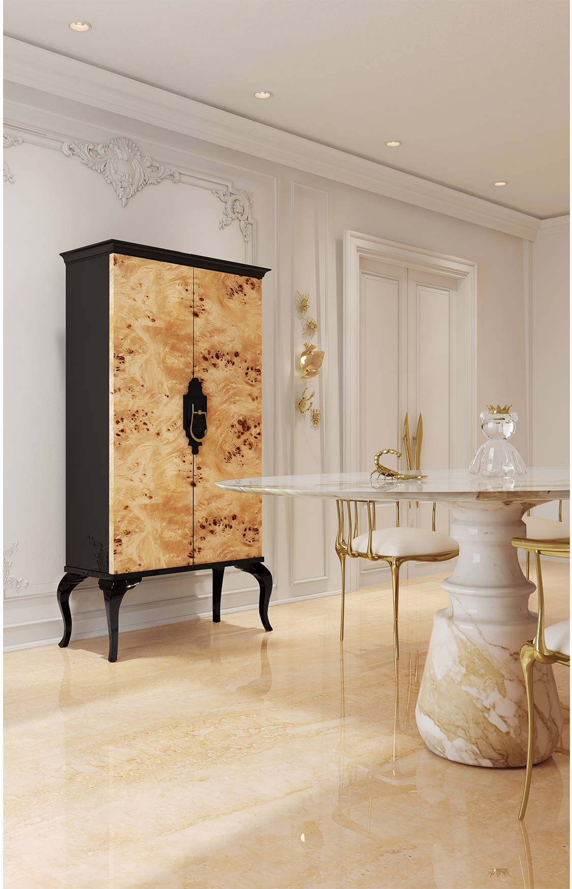 Louvre Poplar Wood Display Cabinet