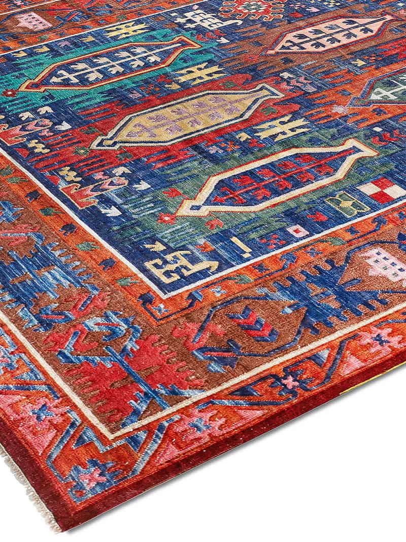 Flatweave Blue / Red Handmade Luxury Rug