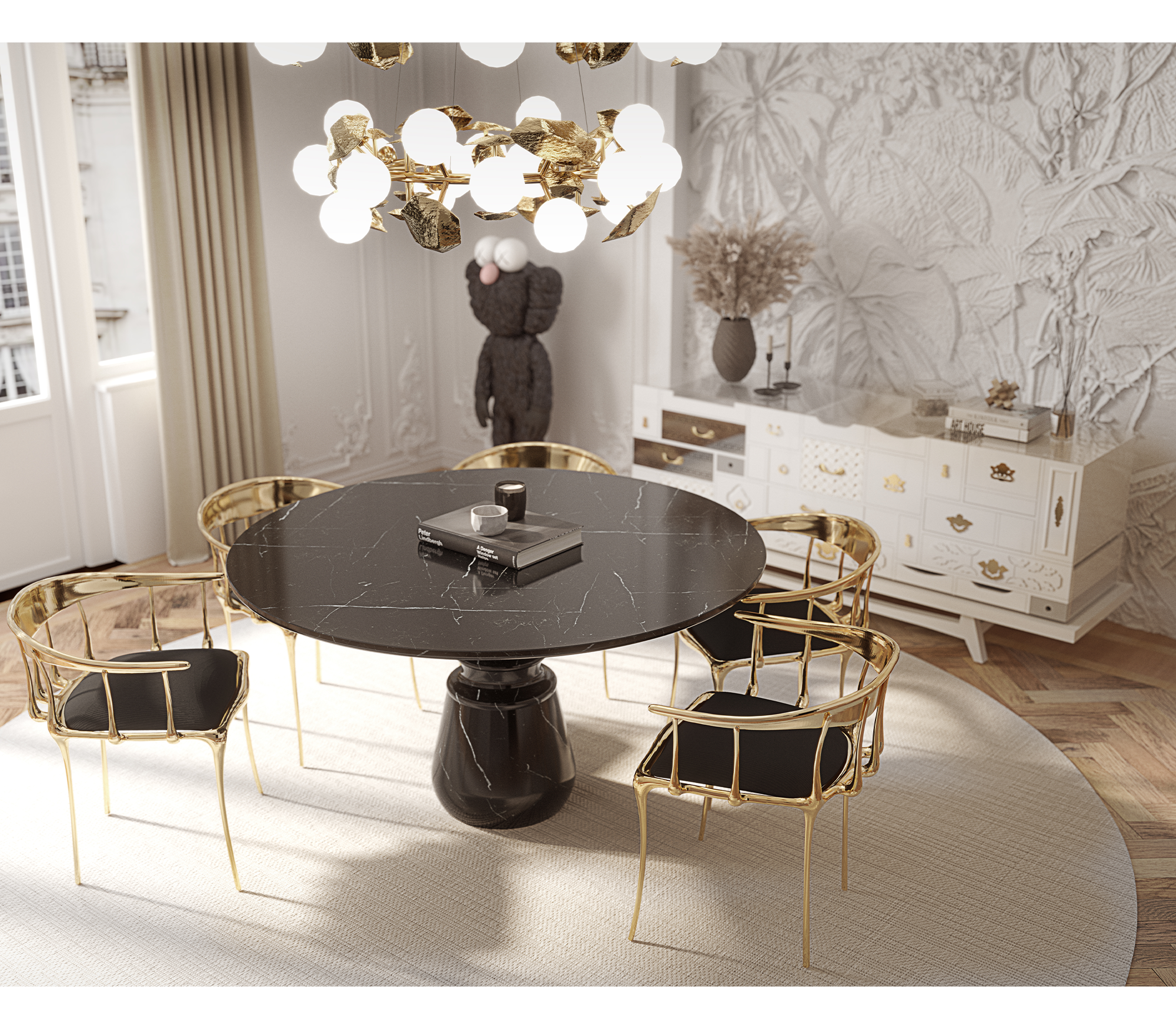 Obsidian Round Nero Marquina Dining Table