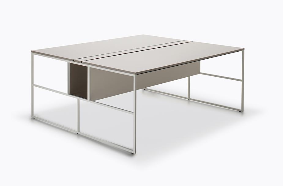 Venti Office Two-Users Workstation | Structure: Matt Painted White X053 | Tabletop: Fenix Matt Medium Grey X021 | Dimensions: Width 160 cm