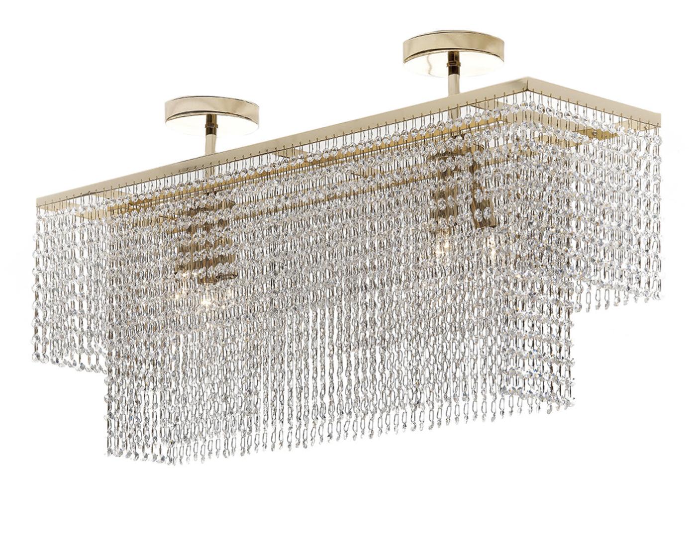 Rectangular Gold Ceiling Lamp with Asfour Crystal
