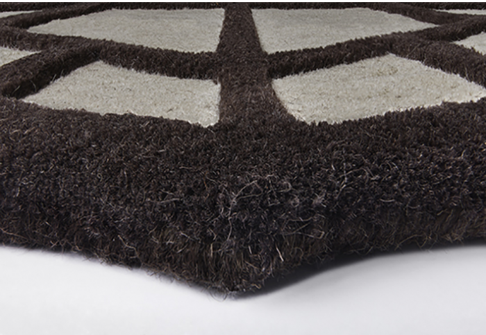 Round White / Brown Wool Rug Ø130 cm