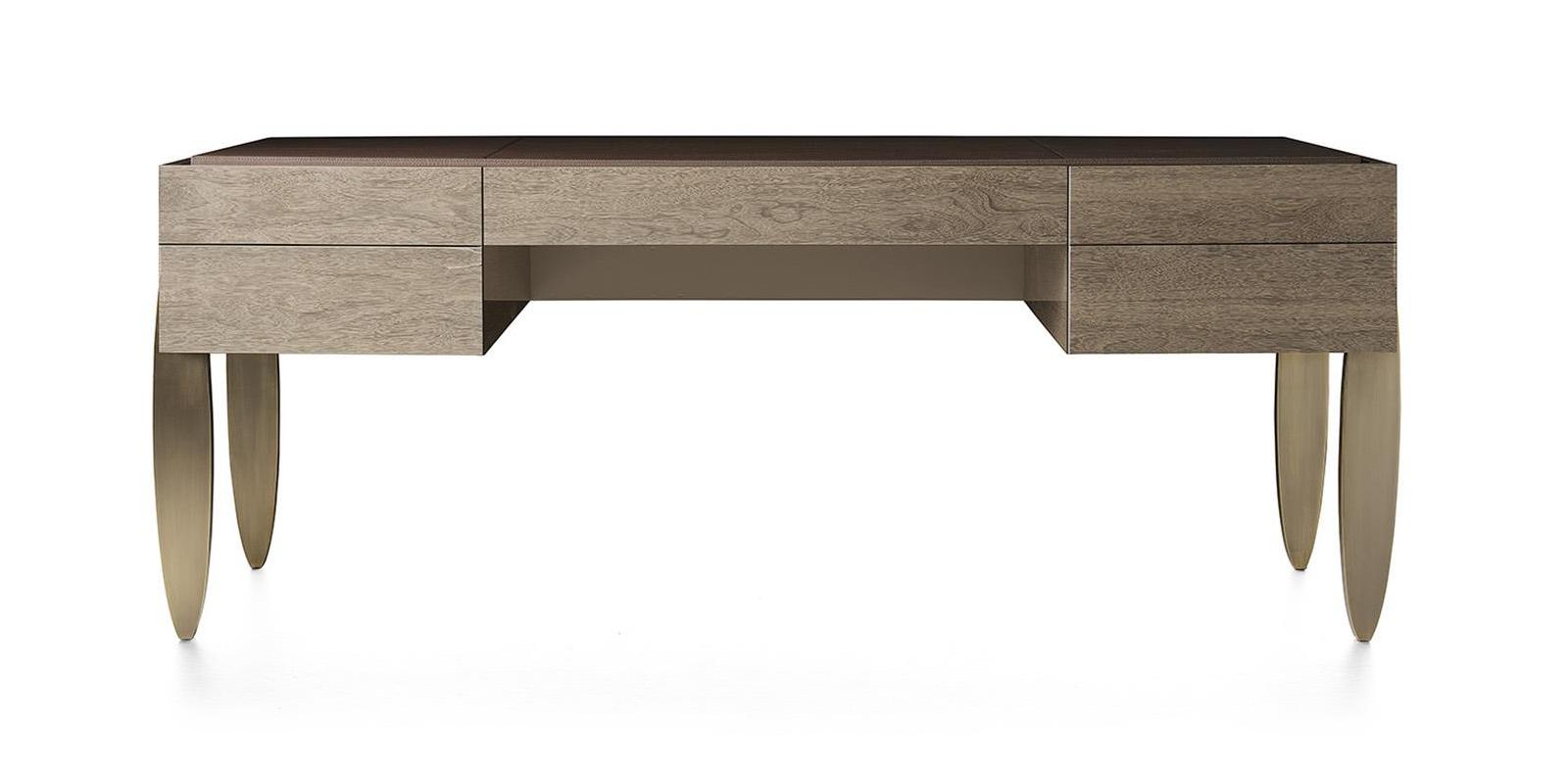 Leather-Top Desk with Bronze Legs