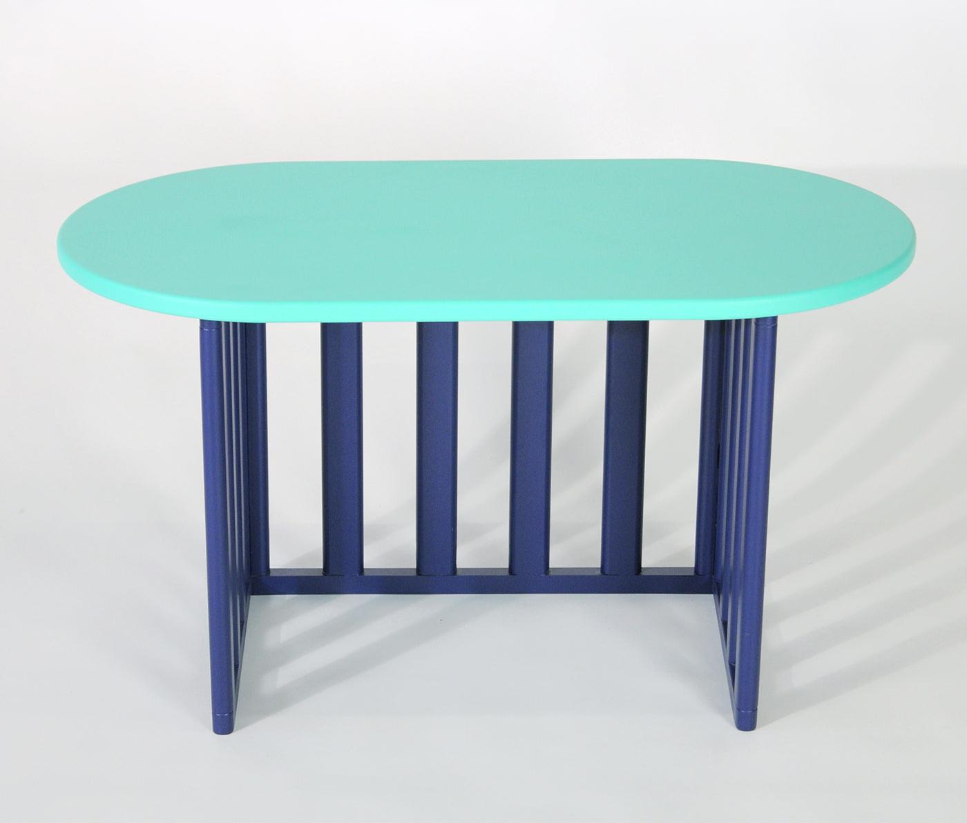Blue Oval Wooden Side Table