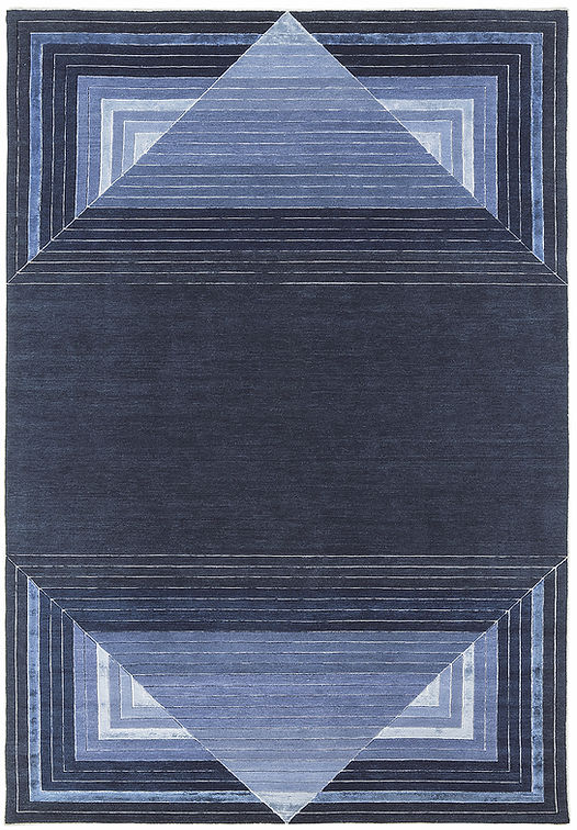 Hand-Knotted Blue Geometric Wool & Viscose Rug