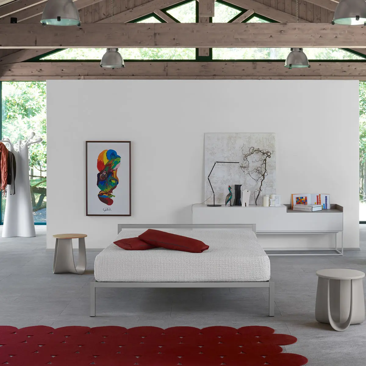 Aluminium Bed Italy ☞ Structure: Matt Painted Red ☞ Dimensions: 210 x 210 cm