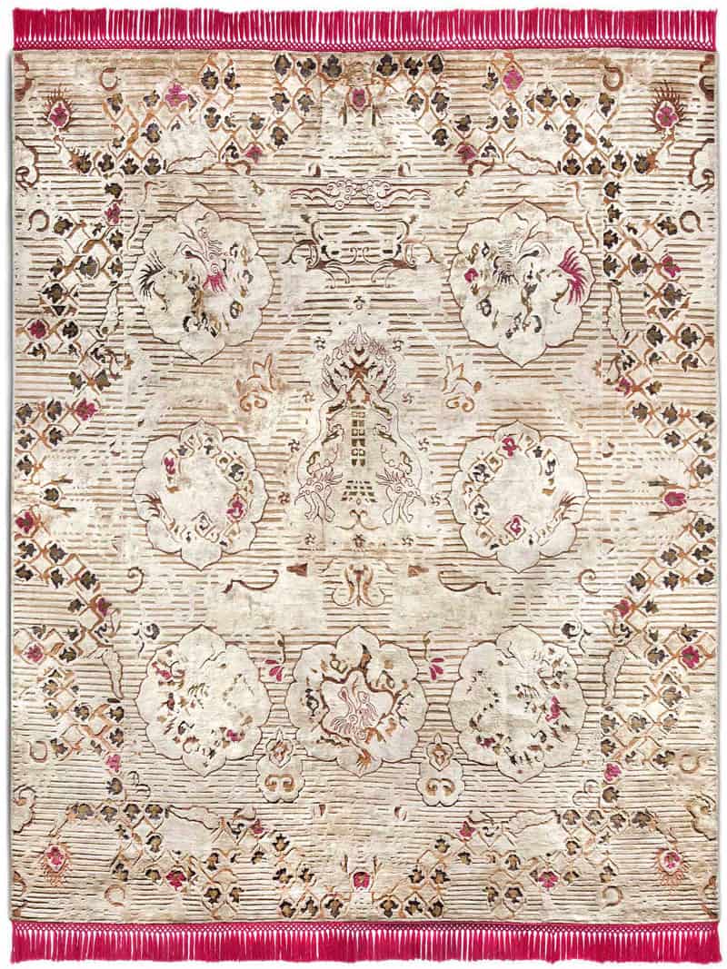 Dragon Pink / Beige Hand-Knotted Rug