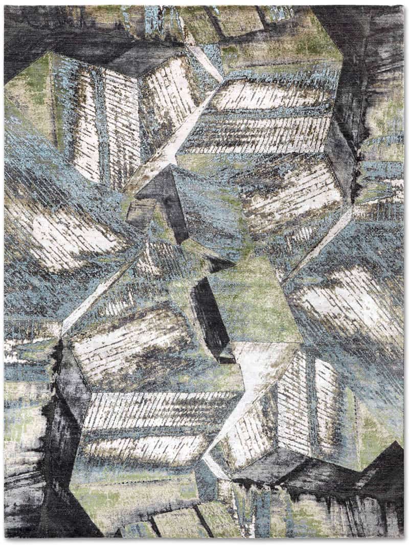 Brutalism Green Hand-Knotted Rug