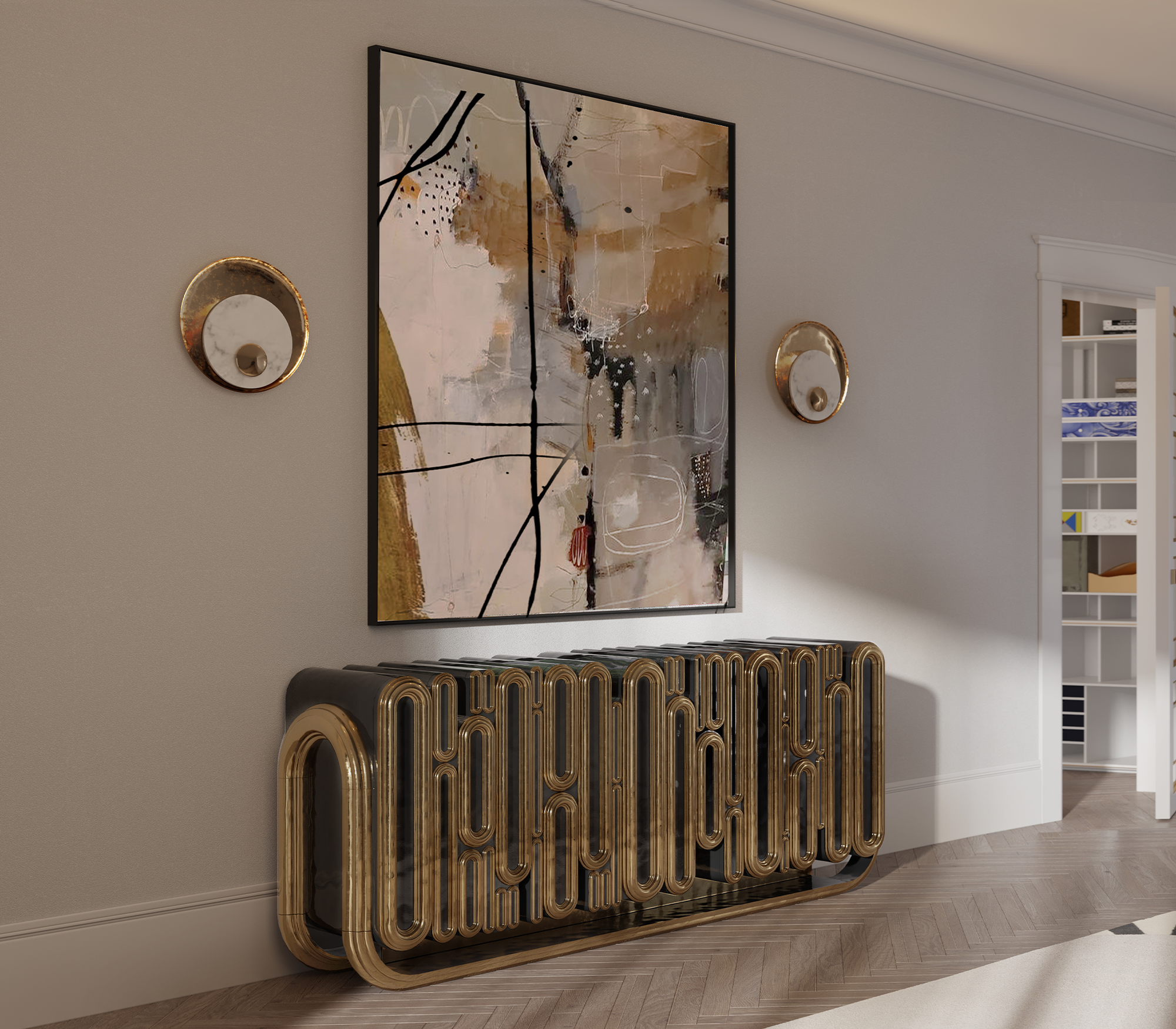 Ellipse Antique Finish Sideboard