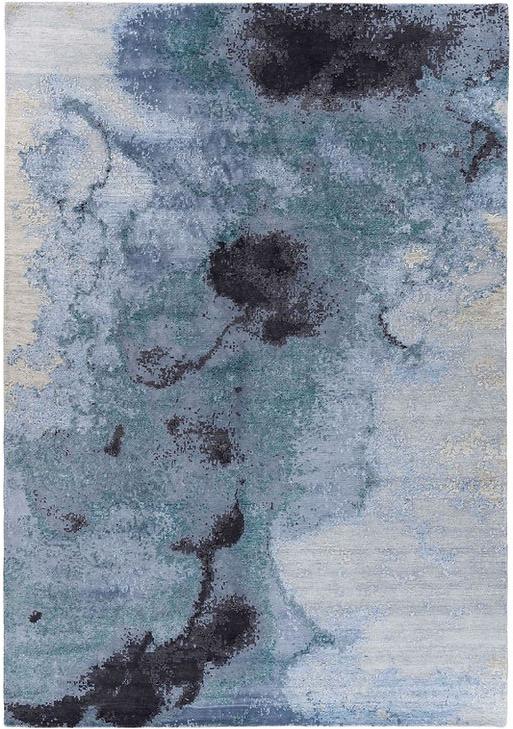 Hand-Knotted Abstract Blue Rug