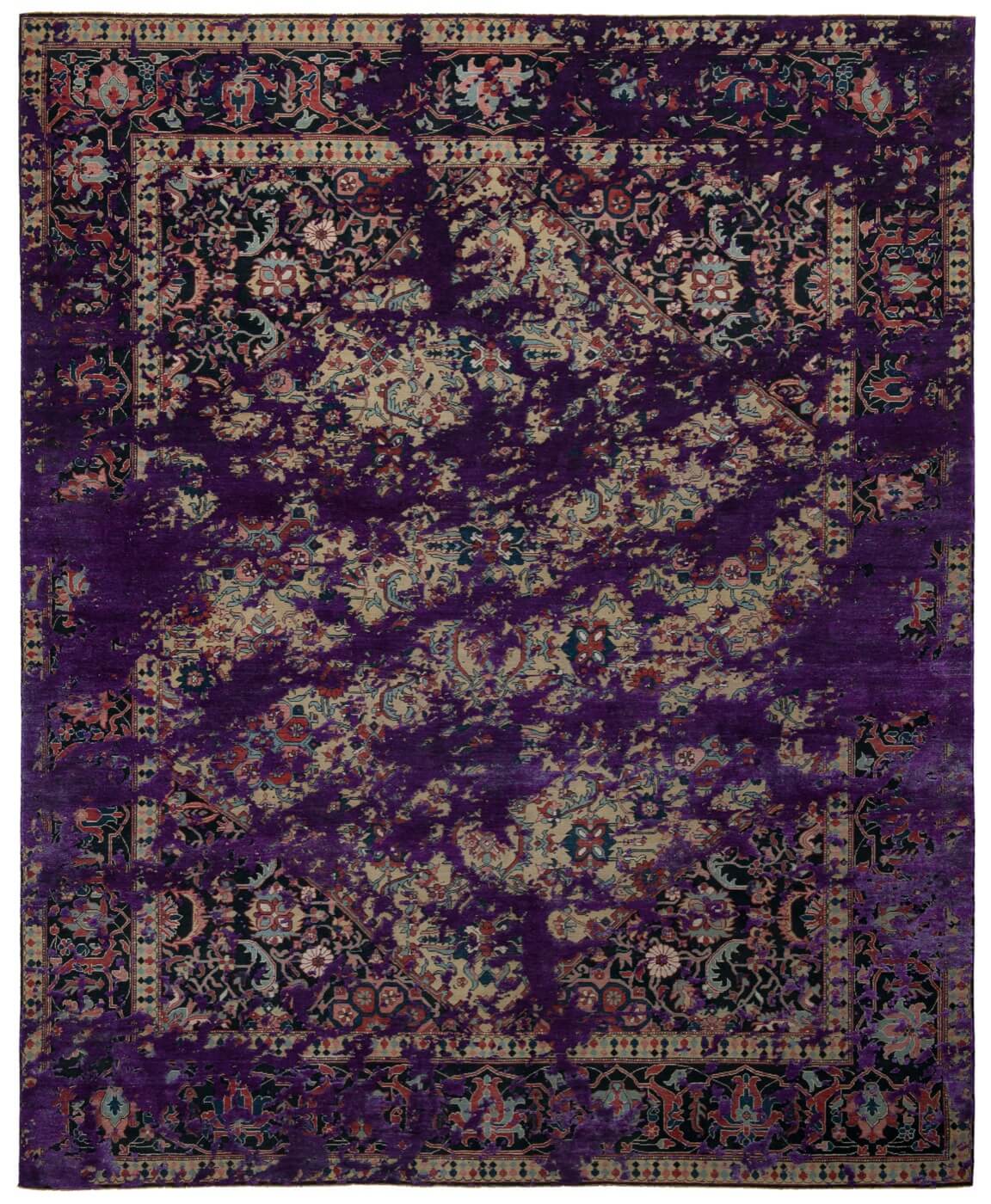 Serapi Queensbury Double Sky Yellow Purple Silk Rug