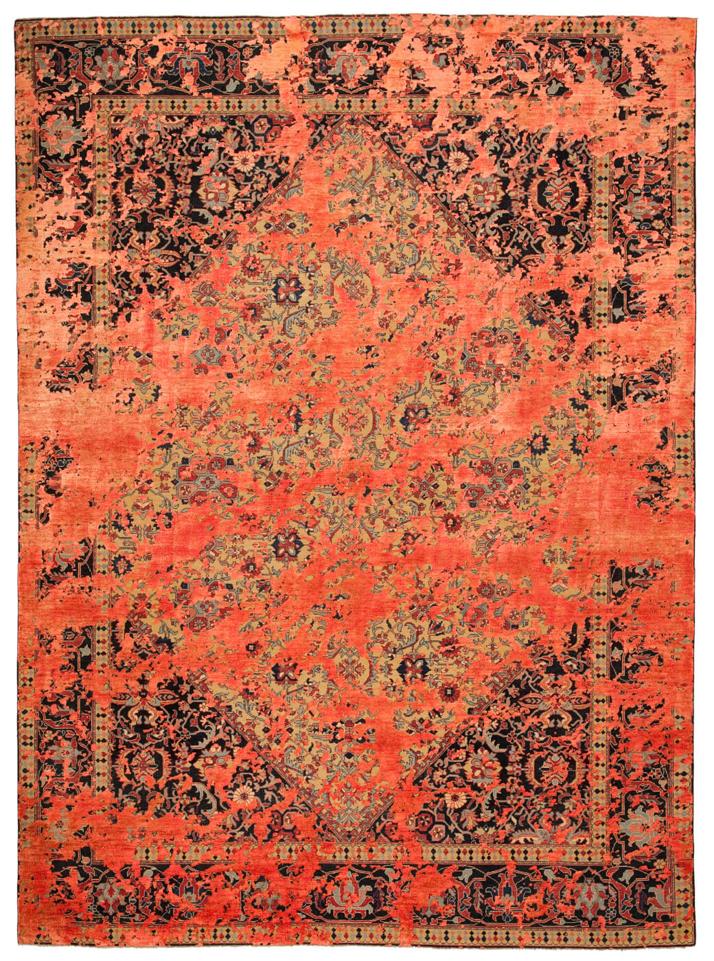 Serapi Queensbury Double Sky White Neonorange Silk Rug