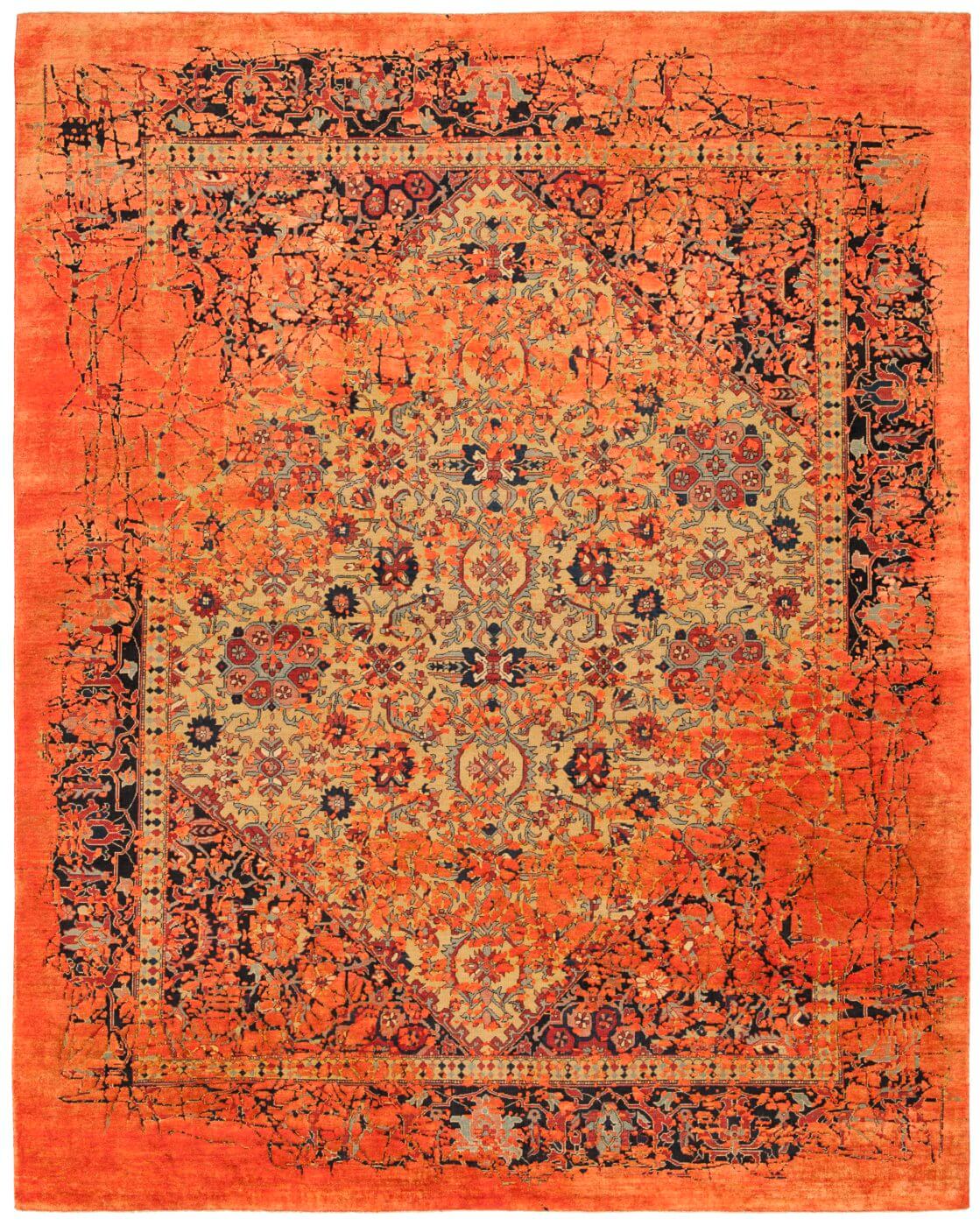 Serapi Queensbury Pleasure Yellow Neonorange Silk Rug