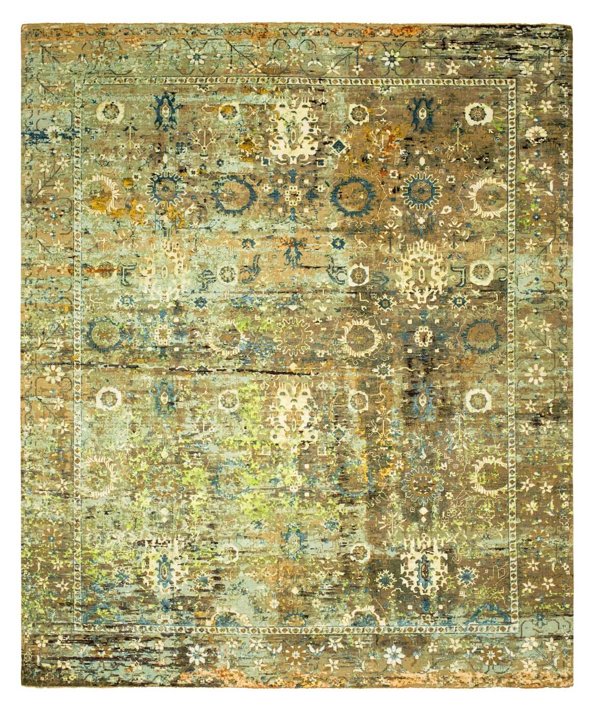 Bidjar Paddington Artwork 18 Green Green Tealblue Silk Rug