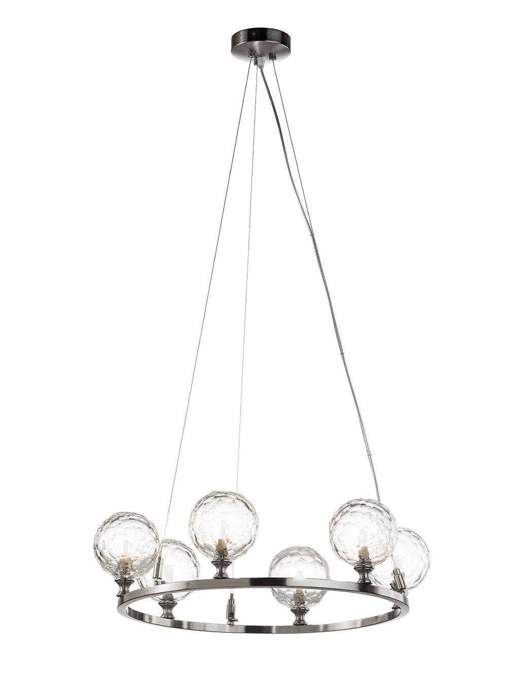 6-Light Chandelier with Hand-Cut Crystal in Nickel