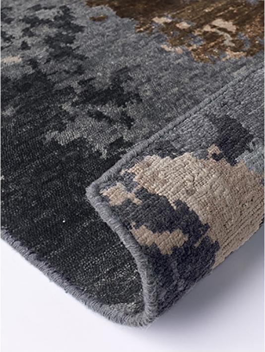Abstract Charcoal Blue Gold Rug