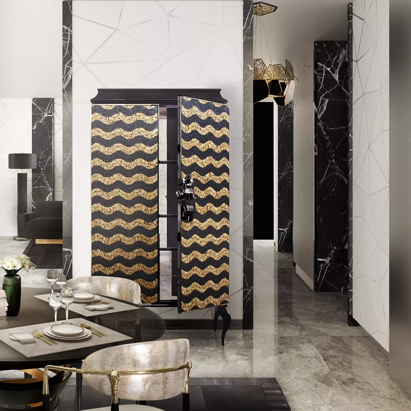 Mirage Peacock Caramel Feather Armoire