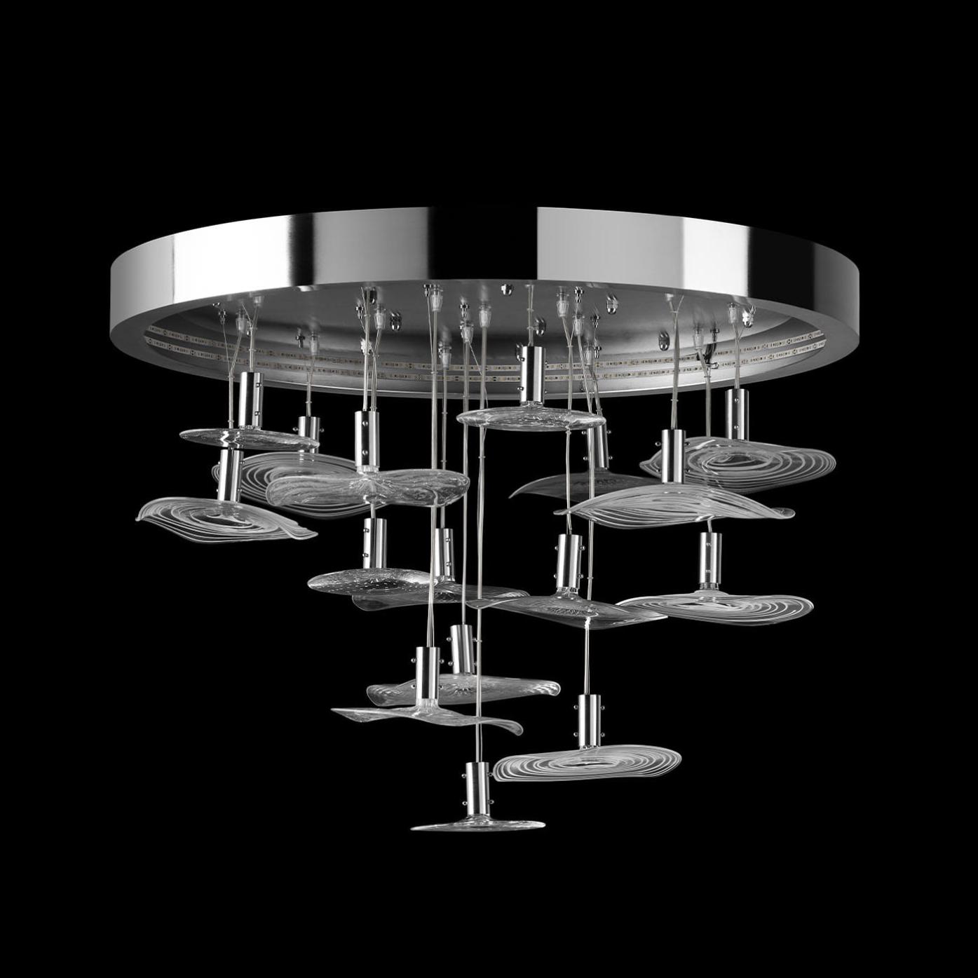 Round Chrome Chandelier with Venetian Glass