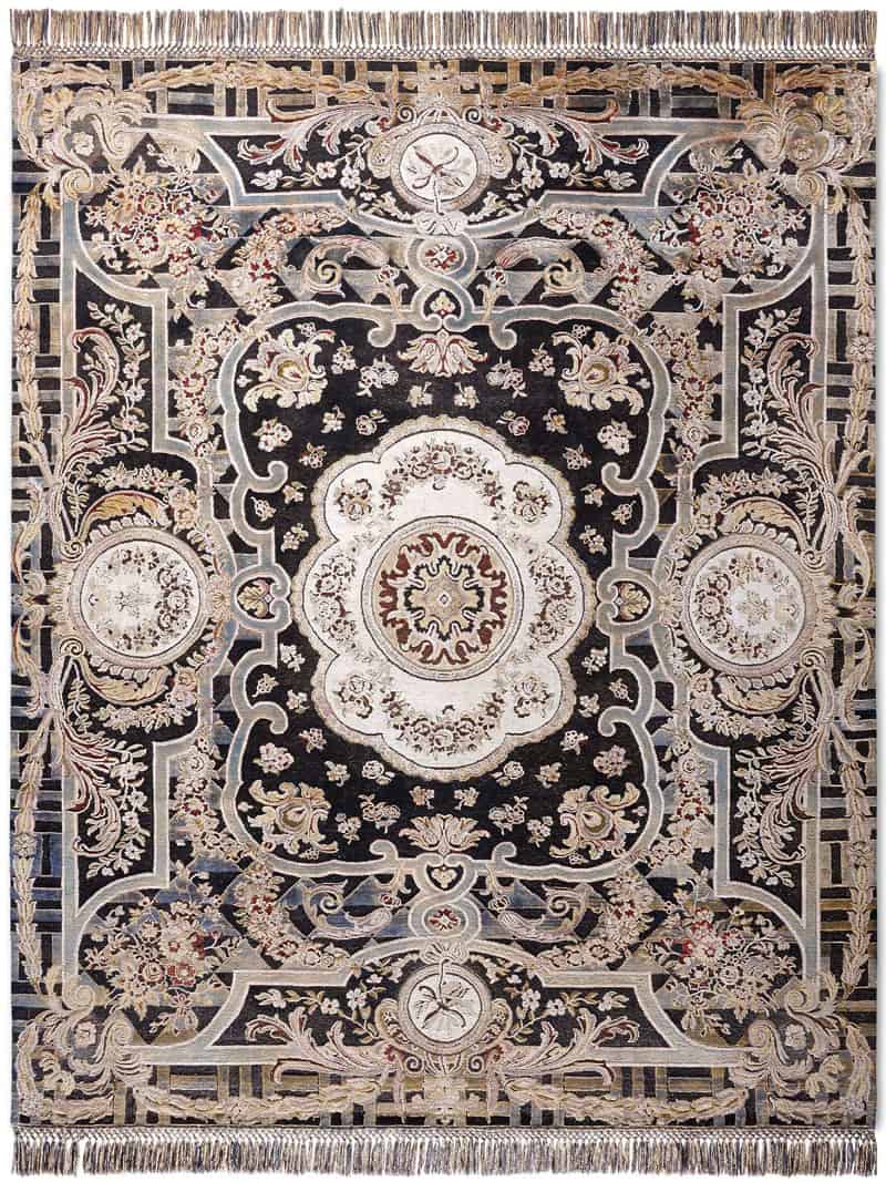 Aubusson Black Hand-Woven Rug